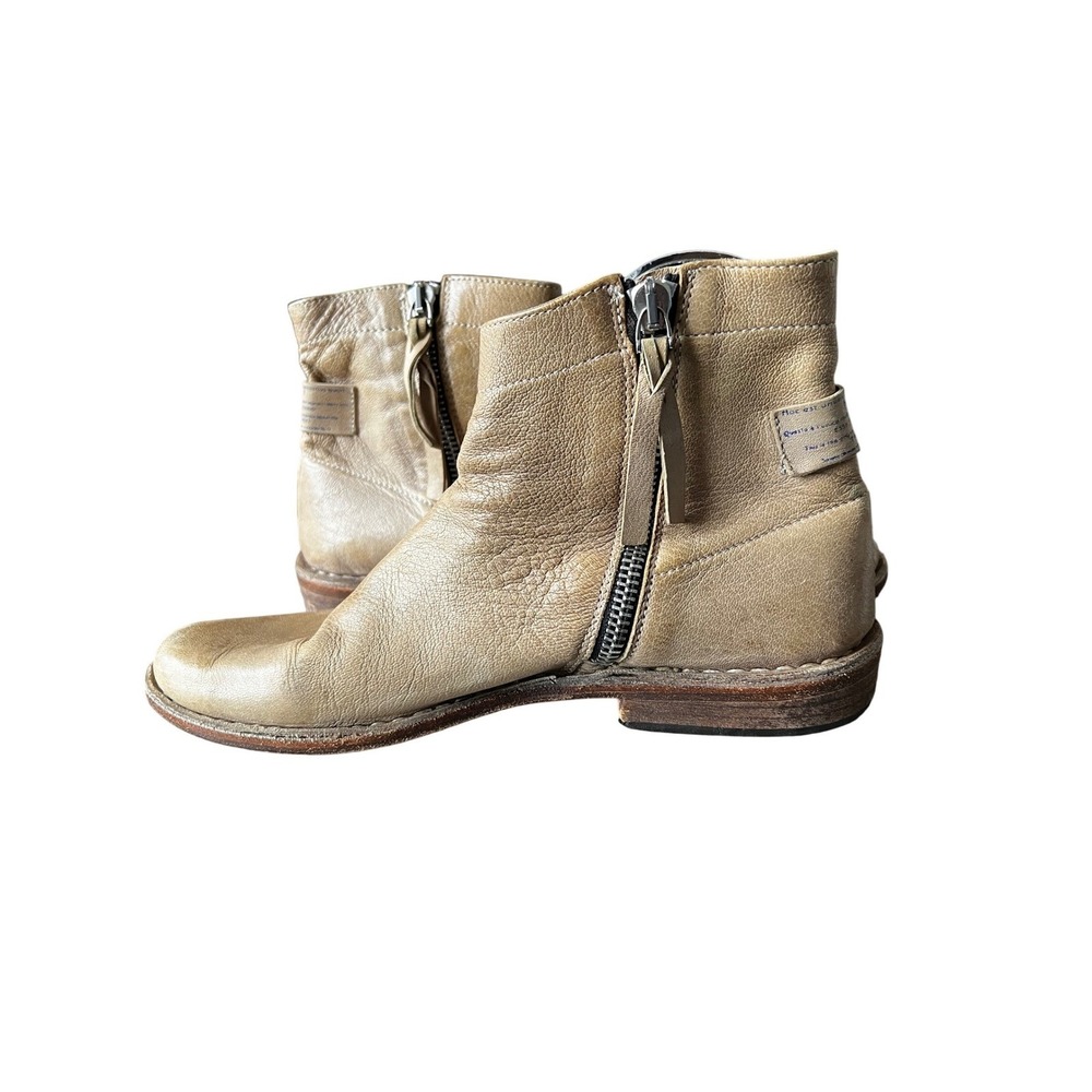 Shoto Italian Leather Distressed Ankle Boots Tan Side Zip Size 37 Womens